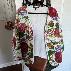 $198 Anthropologie quilted open jacket oversize boho elegant pink grandmacore